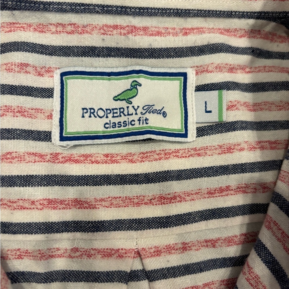 Properly Tied men’s striped button down NWOT front pocket Logo Clsssic Fit Sz L - Picture 5 of 6